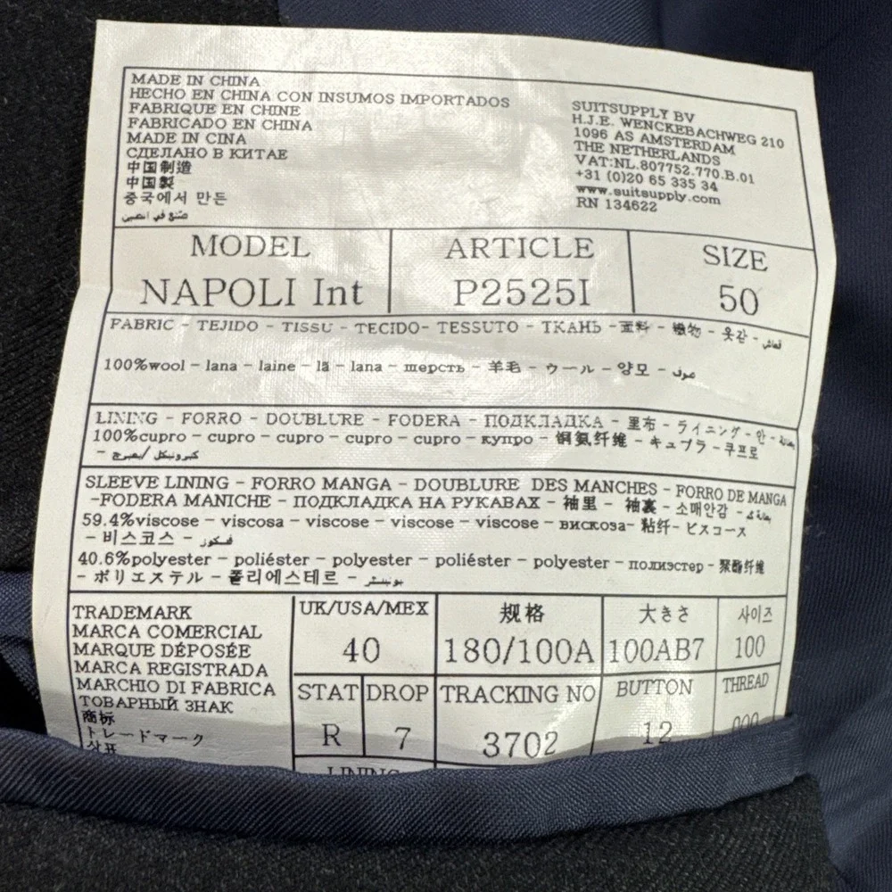 Suitsupply Napoli Vitale Barberis Dark Navy Blue Working Cuffs Blazer 40R Jacket